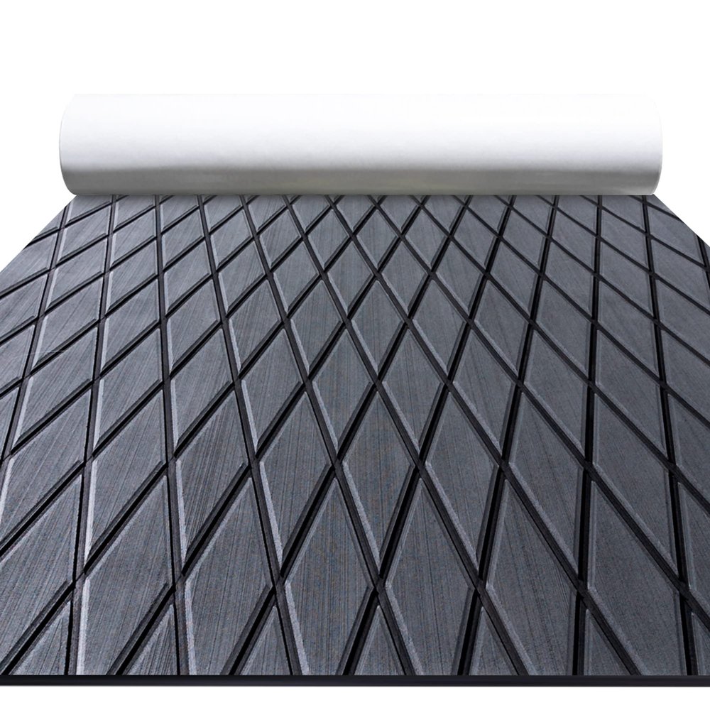FOCEAN Boat Flooring EVA Foam Boat Decking Marine Mat Non-Slip Self-Adhesive Flooring Sheet for Motorboat Kayak Surfboard Garden Swimming Pools, 94.5''x 15.7'', Dark Grey with Black Lines