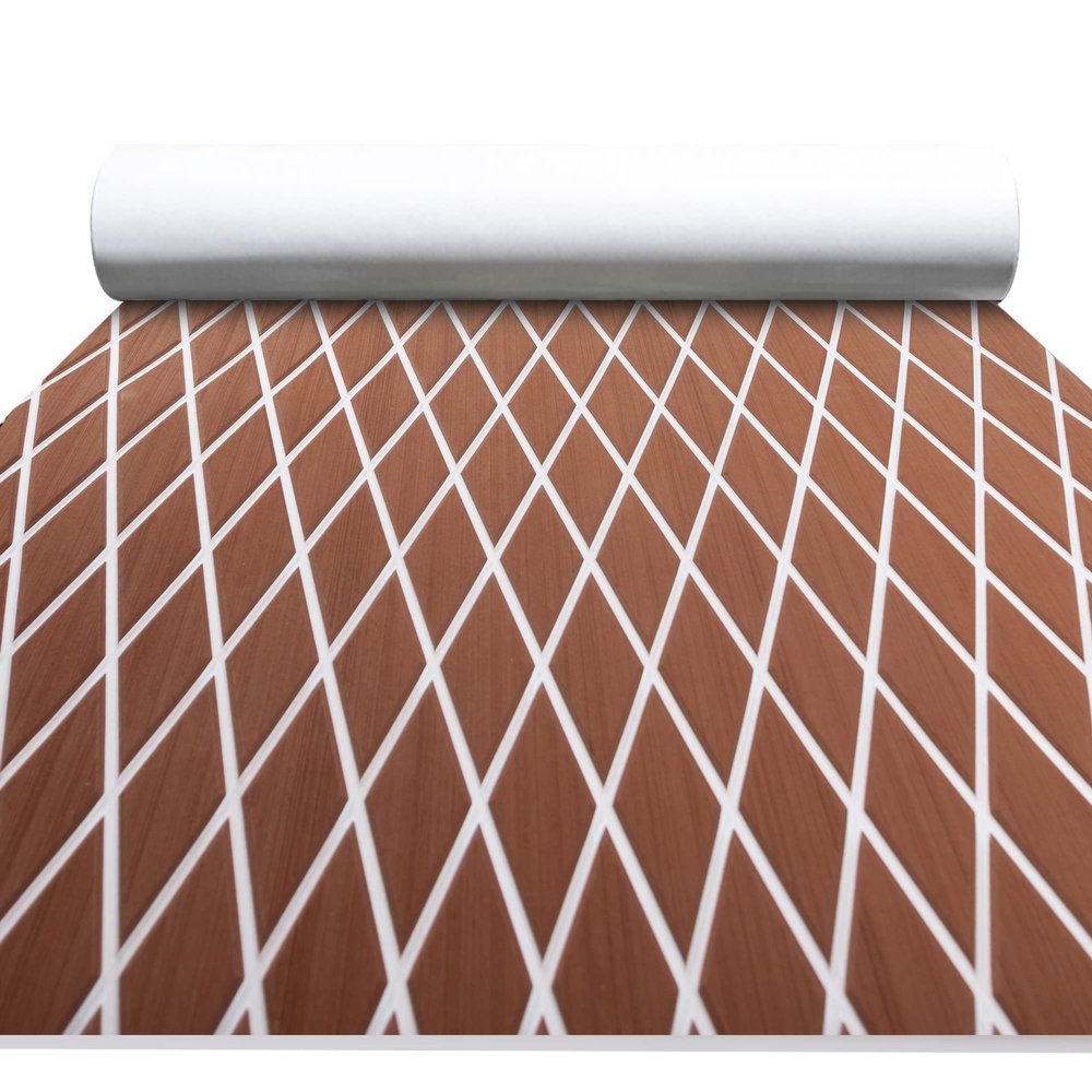 FOCEAN Boat Flooring EVA Foam Boat Decking Marine Mat Non-Slip Self-Adhesive Flooring Sheet for Motorboat Kayak Surfboard Garden Swimming Pools, 75''x 28'', Brown with White Lines