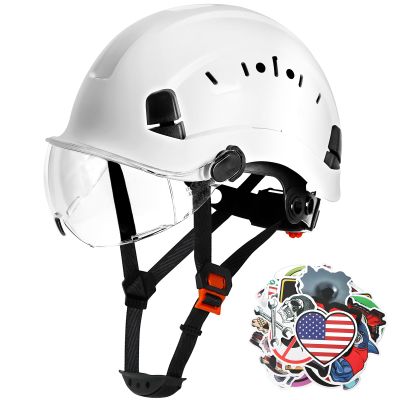 AOLAMEGS Construction Safety Hard Hat with Visor-ANSI Z89.1 OSHA Approved Construction Safety Helmet,Vented White Hard Hats with Chin Straps for Men Women Adults for Outdoor Indoor Industrial Workwear