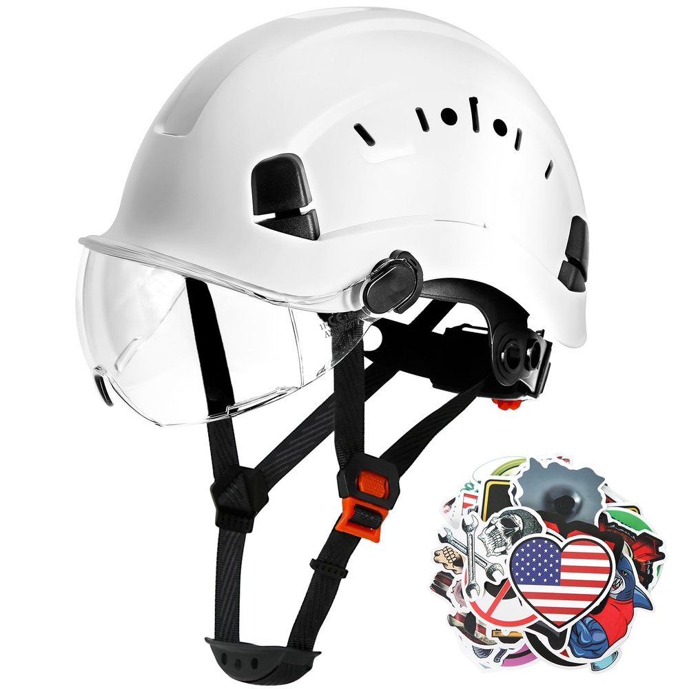 AOLAMEGS Construction Safety Hard Hat with Visor-ANSI Z89.1 OSHA Approved Construction Safety Helmet,Vented White Hard Hats with Chin Straps for Men Women Adults for Outdoor Indoor Industrial Workwear