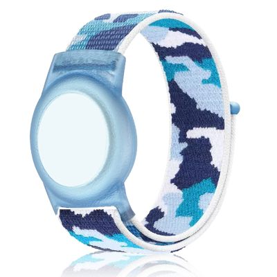Compatible with Apple AirTag Bracelet for Kids, Camo Nylon Air Tag Wristband, Protective Case for Airtag GPS Tracker Holder, Adjustable Anti Lost Watch Band for Toddler Child Elder (Navy Blue)