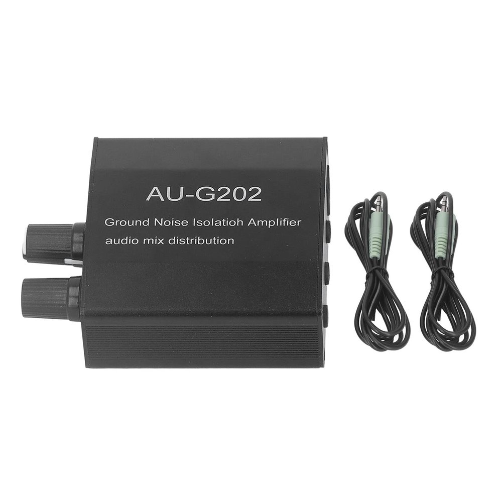 Audio Preamplifier,Stereo Music Signal Preamplifier 2 In 2 Out Audio Mix Distribution Splitter with Cables DC 12V