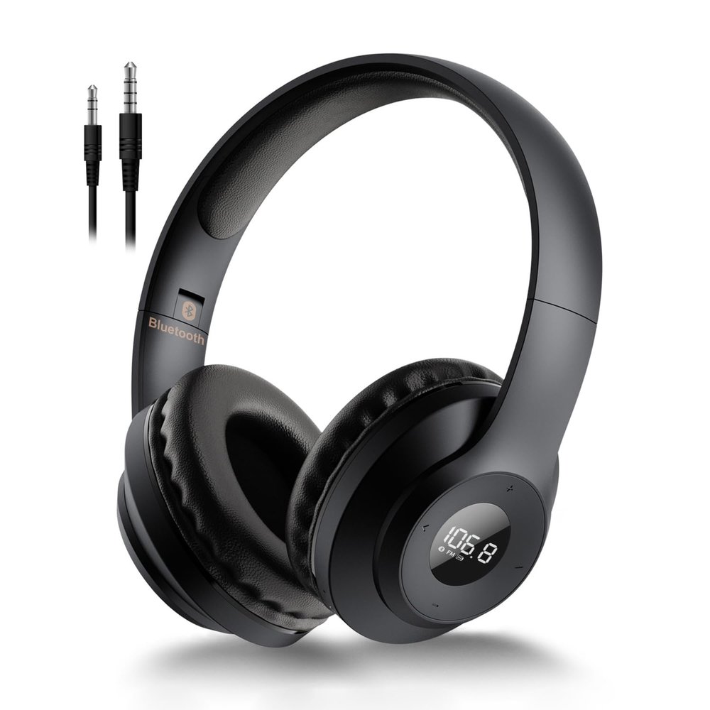 X5 Wireless FM Radio Headphones with Bluetooth, Built in Microphone, Rechargeable and Portable Radio Headset, Over Ear Headphone with Soft Ear Muffs, Stereo Sound, for Jogging, Cycling, Mowing