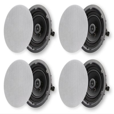 Micca 6.5" 2-Way in Ceiling or Wall Round Speakers, 4 Pack, 6.5 Inch Woofer, 8" Cutout Diameter, Low Profile Rimless Design, for Indoor Rooms or Covered Outdoor Porches, White, Paintable (Renewed)