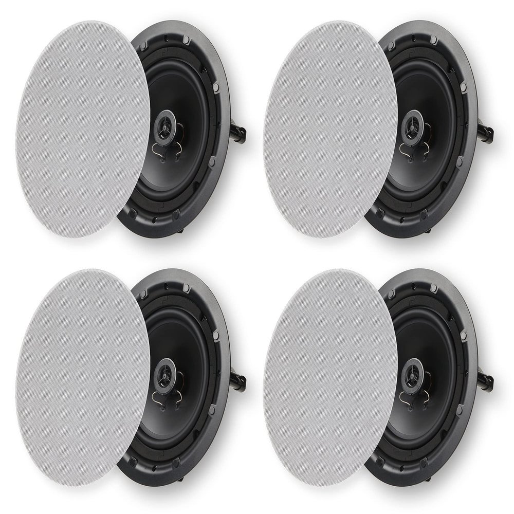 Micca 8" 2-Way in Ceiling or Wall Round Speakers, 4 Pack, 8 Inch Woofer, 9.75" Cutout Diameter, Low Profile Rimless Design, for Indoor Rooms or Covered Outdoor Porches, White, Paintable (Renewed)