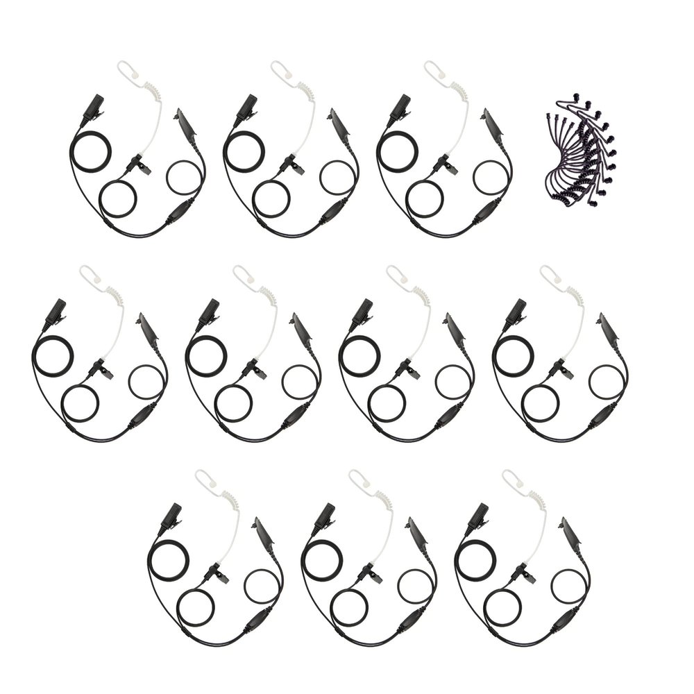 Bommeow 10 Pack BCT22-M5 2-Wire Clear Coil Surveillance Kit w/Extra Replacement Black Tube for Motorola HT-750 HT-1250 GP328 MTX8250 RCA BR950 (10PS-BCT22RBT-M5)