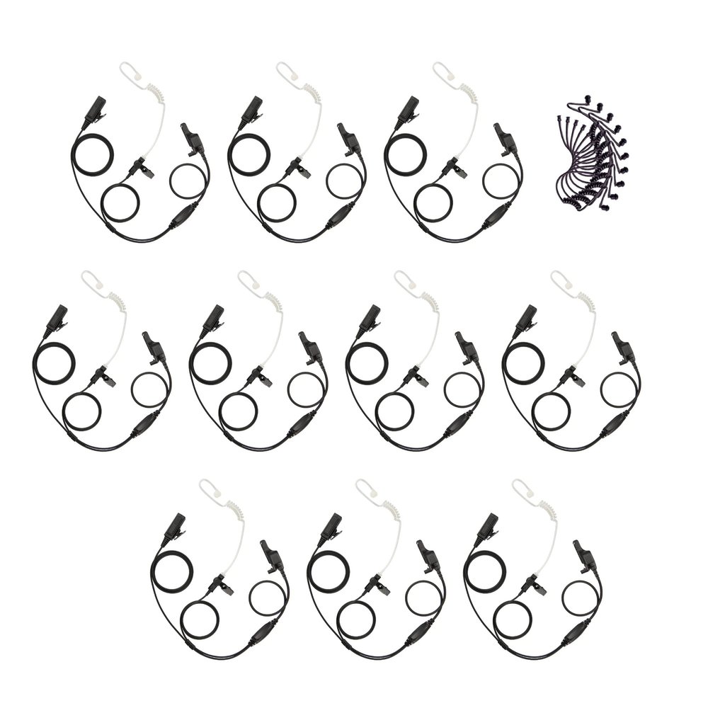 Bommeow 10 Pack BCT22-M7 2-Wire Clear Coil Surveillance Kit w/Extra Replacement Black Tube for Motorola MTS2000 XTS-3500 XTS-5000 (10PS-BCT22RBT-M7)