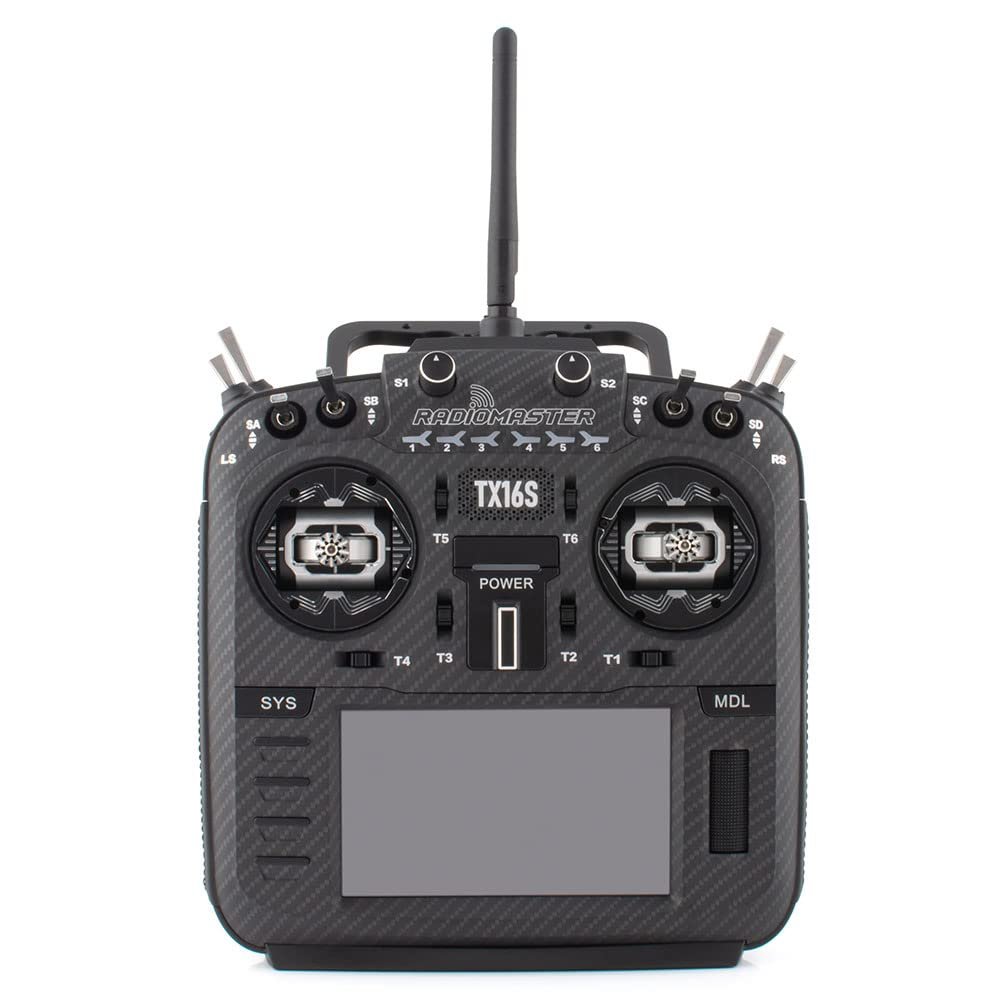 RotorLogic RadioMaster TX16S Mark II MAX Edition 2.4GHz 16 Channel EdgeTX OpenTX Radio Transmitter Leather Grips CNC Finished Components Mode 2 (Carbon Black, ELRS w/ AG01)
