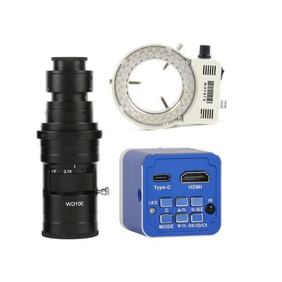 12MP 4K 1080P HDMI PC Industrial Electronic Digital MINI Video Microscope Camera & 200X C-Mount Lens Whit 56-LED Adjustable Ring Light