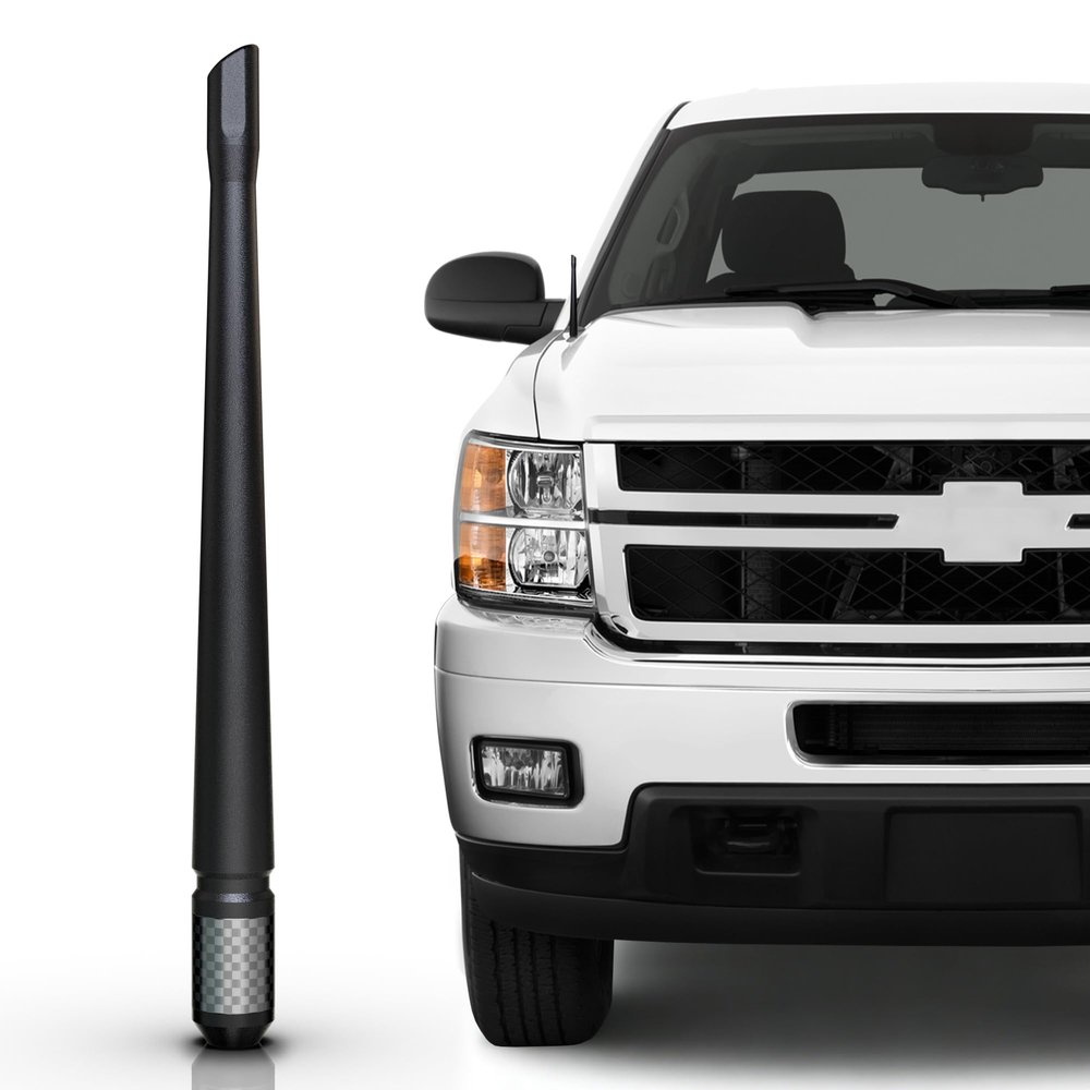 TEKK Carbon Fiber Short Antenna Compatible with 2008-2025 Chevy Silverado 1500/7.9 Inches Premium Flexible Rubber/Designed for Enhance FM/AM Radio Signal Reception