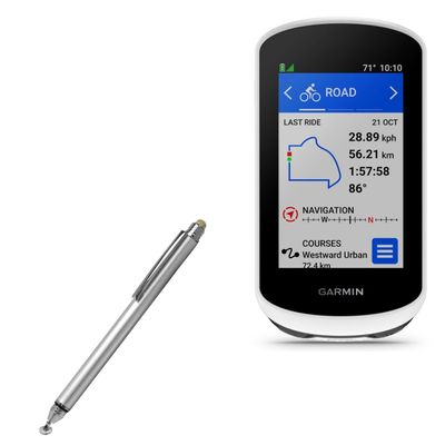 BoxWave Stylus Pen Compatible with Garmin Edge Explore 2 - DualTip Capacitive Stylus, Fiber Tip Disc Tip Capacitive Stylus Pen - Metallic Silver