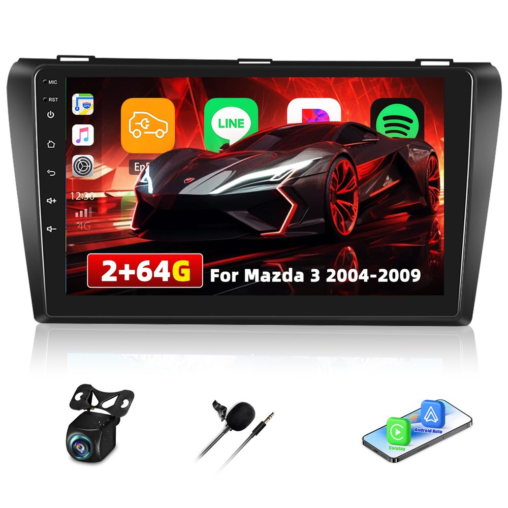 Car Radio Stereo for Mazda 3 2004 2005 2006 2007 2008 2009,2+64G Android 13 Wireless Carplay Android Auto,9 Inch Touchscreen Car Radio GPS WiFi Bluetooth FM/RDS EQ SWC Dual USB/AUX-in Backup Camera