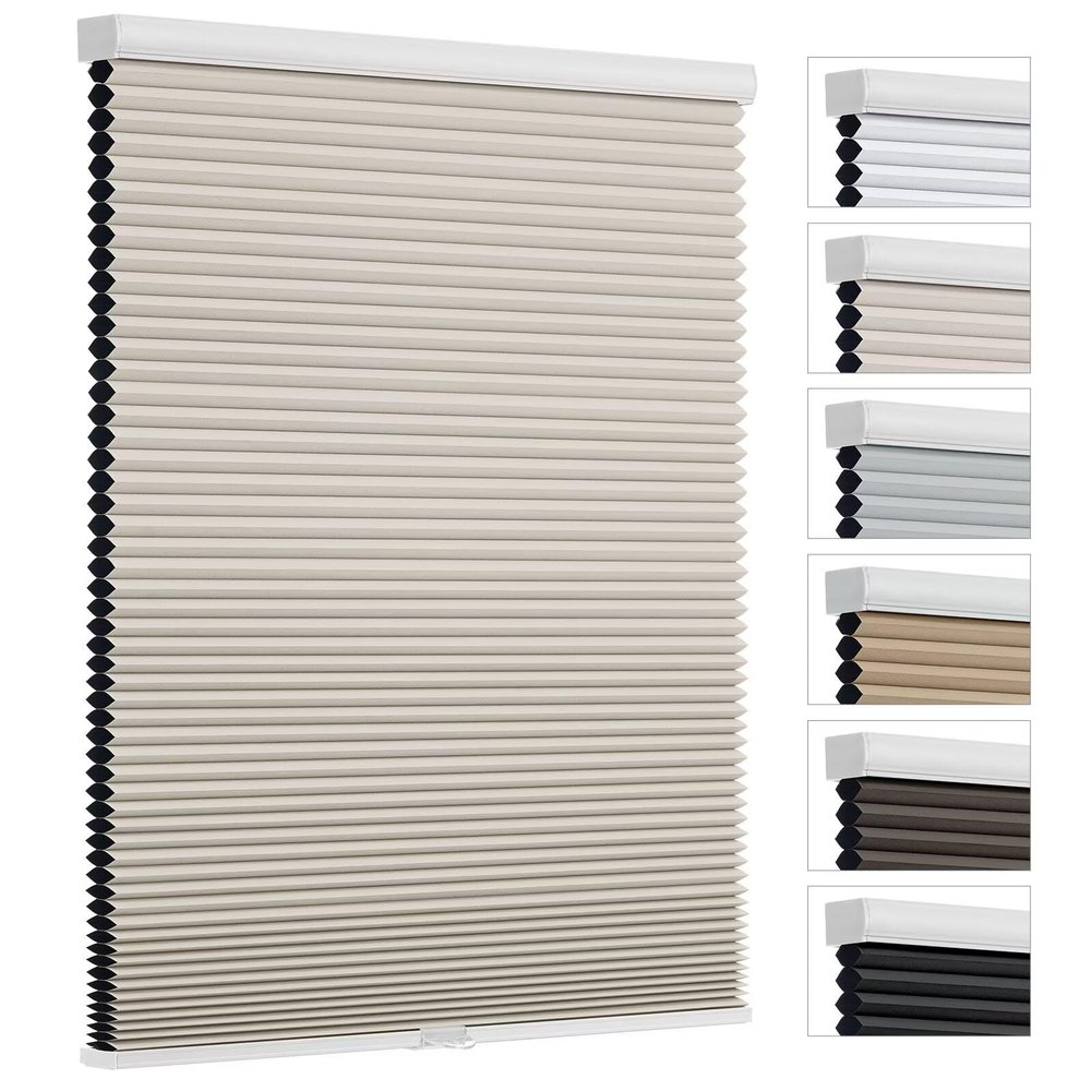 Changshade Cordless Cellular Shades, Blackout Room Darkening Black Out Honeycomb Blinds for Indoor Windows Bedroom, Pull Down Pleated Accordion Blind Easy Install, Shade Size 19" Wx36 H, Beige