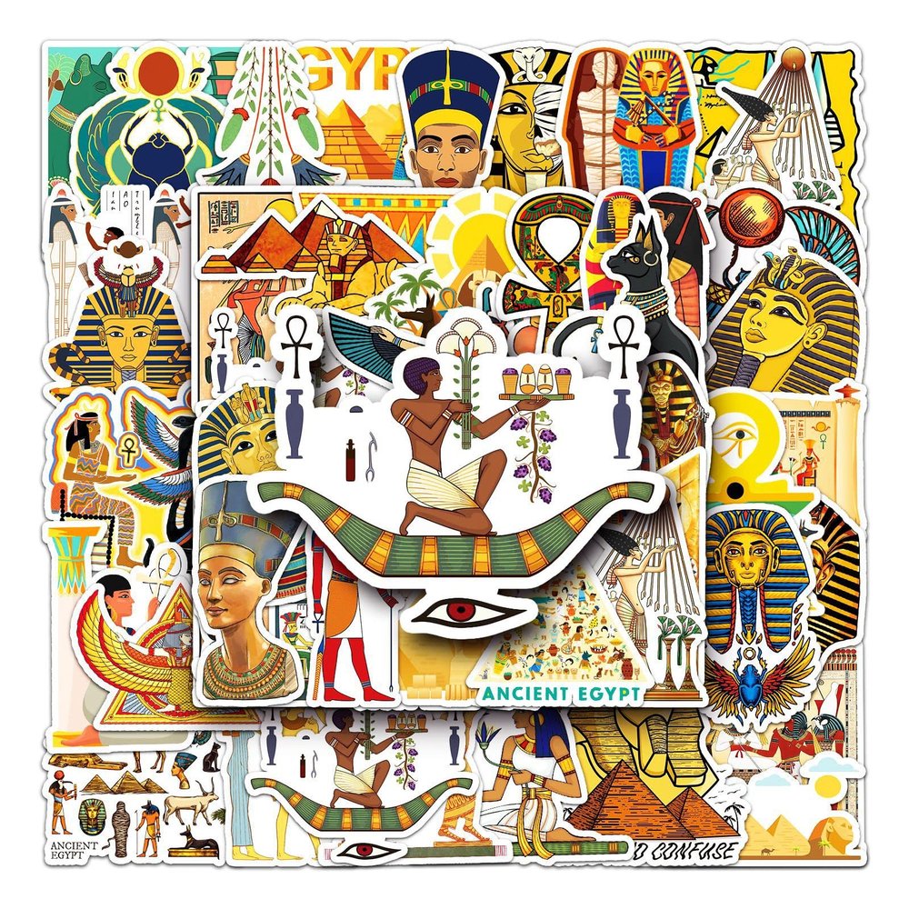 50 Pcs Ancient Egypt Stickers Waterproof Aesthetic Lost Civilizations Pyramid Sphinx Pharaoh Stickers for Water Bottles Laptop Luggage Car Skateboard,Waterproof Vinyl Sticker for Kids Boys Girls