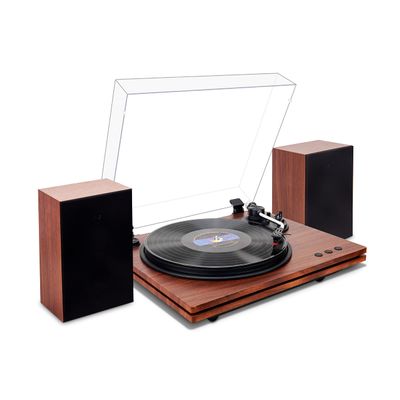 HONGUT Bluetooth Turntable with Stereo Bookshelf Speakers, Record Player for Vinyl Belt Drive 2 Speed, Adjustable Counterweight Vintage LP Player Support RCA, Brown