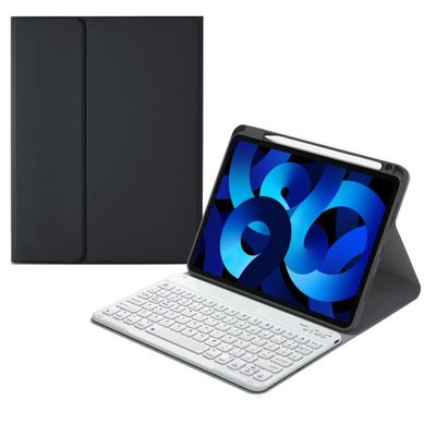 Keyboard Case for iPad Pro 11 4th Generation 2022 1st/2nd/3rd Gen 2018/2020/2021, Support Pencil Charging in Pencil Holder+Concave Keys+Detachable Keyboard Slim Leather Folio Smart Cover,Black+White