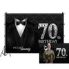 DORCEV 12x8ft Men 70th Birthday Tuxedo Backdrop for Party Diamonds Black Necktie Suit Tuxedo Photography Background Hello Seventy Father Grandpa Luxury Birthday Party Supplies Adults Portrait Props view 1