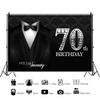 DORCEV 12x8ft Men 70th Birthday Tuxedo Backdrop for Party Diamonds Black Necktie Suit Tuxedo Photography Background Hello Seventy Father Grandpa Luxury Birthday Party Supplies Adults Portrait Props view 4