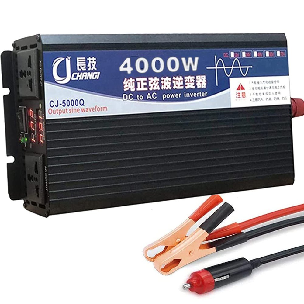Pure Sine Wave Inverter 3000W 4000W 5000W Peak Power Inverter DC 12V 24V 48V 60V to AC 110V 220V with 2 AC Outlets LCD Display for Home Solar System Car Truck RV Voltage Converter,4000W-60Vto220V