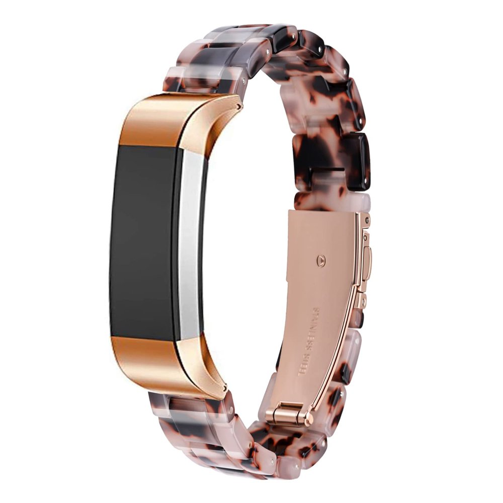 Ayeger Resin Band Compatible with Fitbit Alta/Alta HR/Ace,Women Men Resin Accessory Rose Gold Buckle Band Wristband Strap Blacelet(Leopard)
