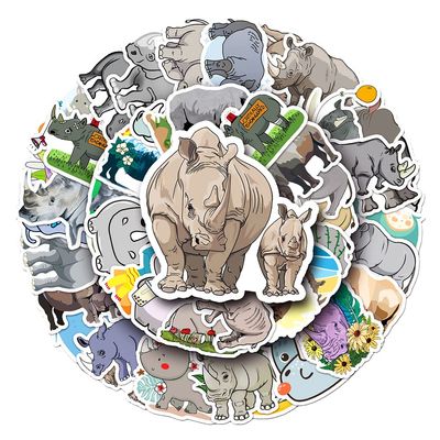 Lovely Rhinoceros Vinyl Stickers, 50 PCS Waterproof Illustrated Animal Decals for Laptops, Scrapbooking, Journals, Notebooks, Water Bottles, Suitcases, Phones & DIY Decor