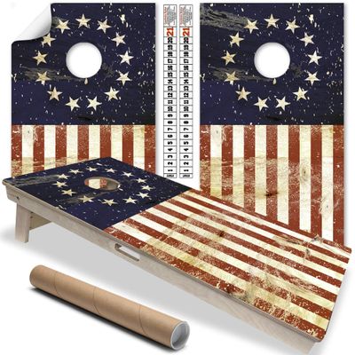 Cornhole Board Wraps and Decals Cornhole Wraps for Boards - 25+ Designs Set of 2 Corn Hole Decal, Professional Vinyl Cornhole Decal for Boards Covers Sticker Cornhole Vinyl Wraps (Betsy Ross Flag)