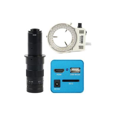 1080P Industrial Digital Video Microscope Camera SD Disk Video Recorder Measureing Camera & 180X C-Mount Lens Whit 56-LED Adjustable Ring Light
