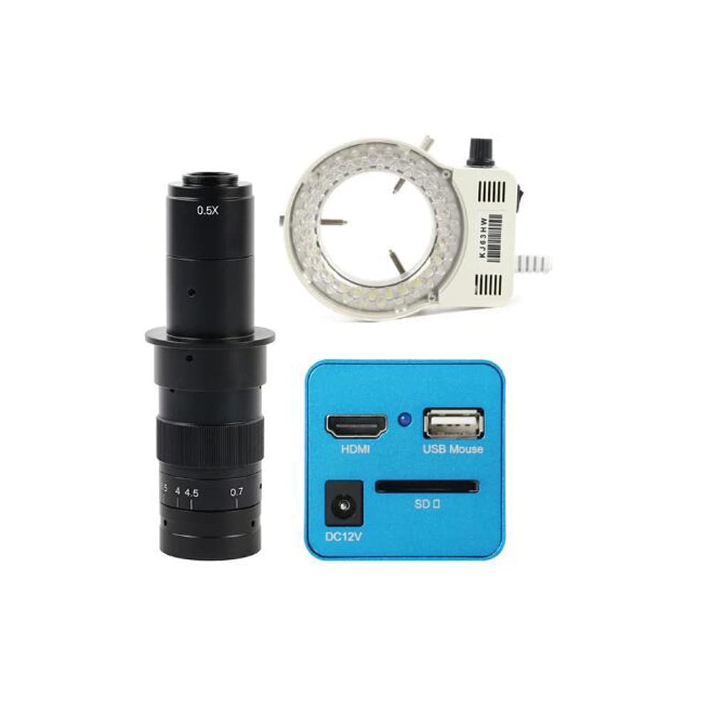 1080P Industrial Digital Video Microscope Camera SD Disk Video Recorder Measureing Camera & 180X C-Mount Lens Whit 56-LED Adjustable Ring Light