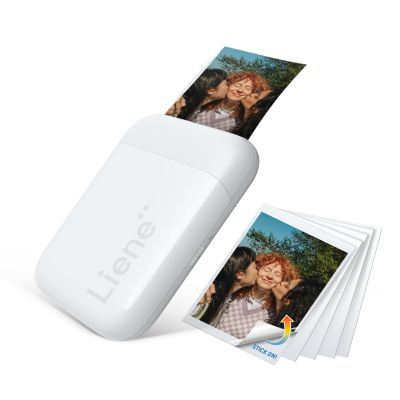 Liene 2x3 Photo Printer, Mini Picture Printer w/ 10 Zink Adhesive Paper, Bluetooth 5.0, Compatible w/iOS & Android, Portable Color Mono Instant Sticker Printer for iPhone, Smartphone, Pearl White