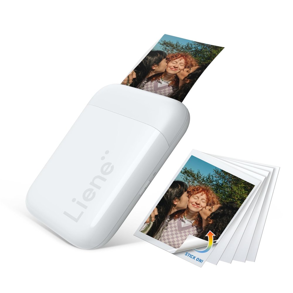 Liene 2x3 Photo Printer, Mini Picture Printer w/ 10 Zink Adhesive Paper, Bluetooth 5.0, Compatible w/iOS & Android, Portable Color Mono Instant Sticker Printer for iPhone, Smartphone, Pearl White