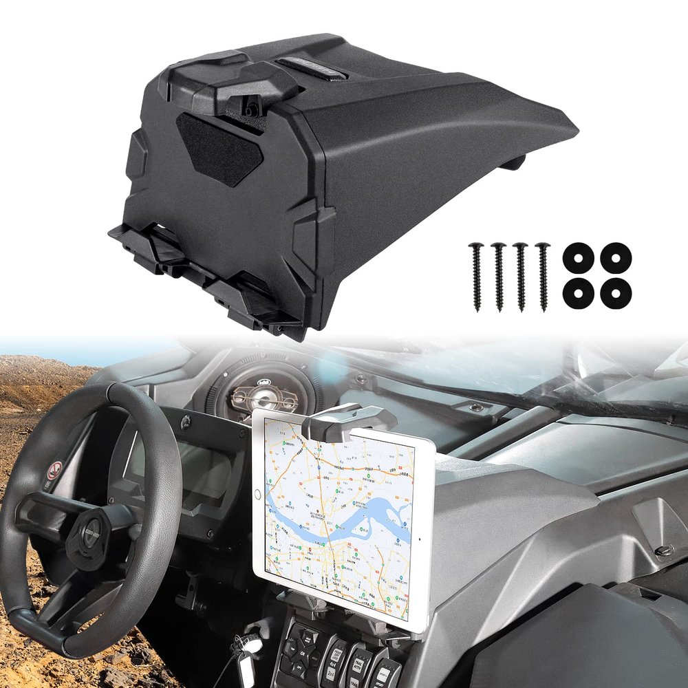 CUSAUTV X3 Electronic Device Tablet Phone Holder GPS Mount Compatible with 2017-2024 Can Am Maverick X3 / X3 Max DS MR RC Turbo R Accessories with Storage Box Organizer Tray,Replace for #715002874