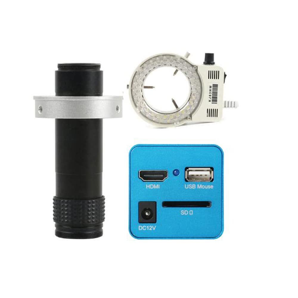 1080P Industrial Digital Video Microscope Camera SD Disk Video Recorder Measureing Camera & 120X C-Mount Lens Whit 56-LED Adjustable Ring Light