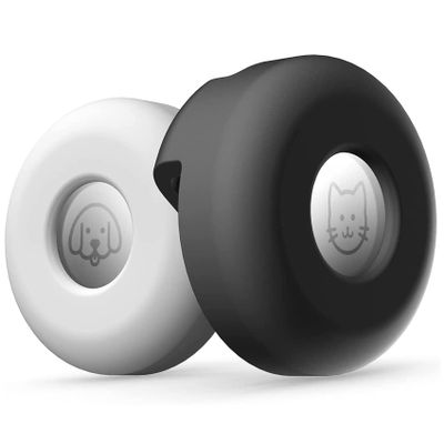 Hbaebdoo (), Silicone Pet Collar Case for Airtags, Anti-Lost Pet Loop Holder Black+White