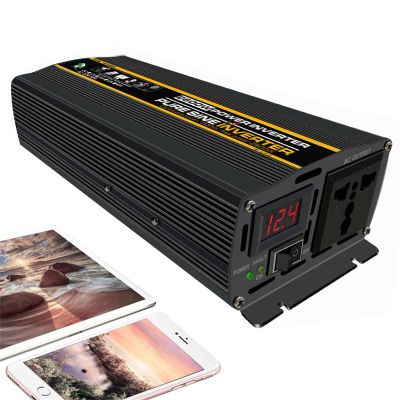 FONOBO 2000W/2600W Pure Sine Wave Inverter 12/24V to 110/220V Ac with Ac Outlets&LCD Power Display, for Travel/Camping,2600W/12V-110V