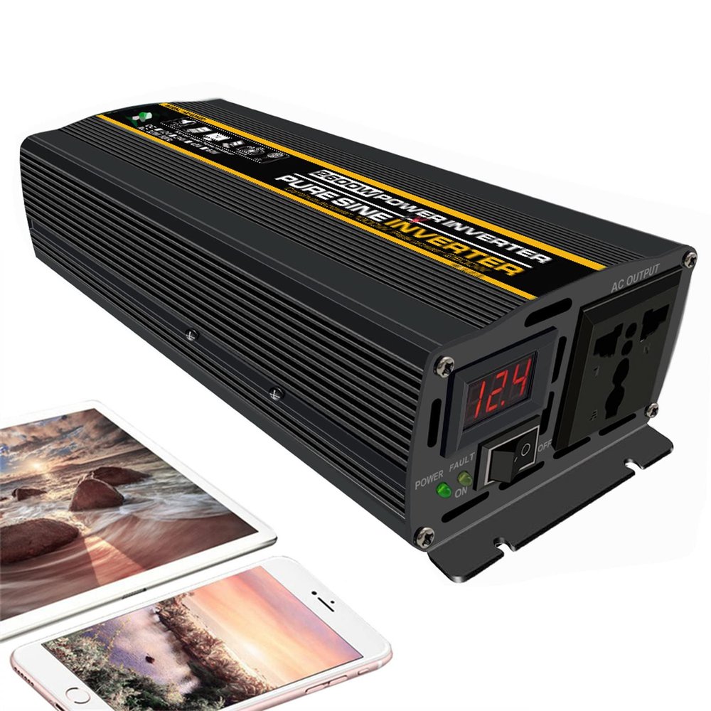 FONOBO 2000W/2600W Pure Sine Wave Inverter 12/24V to 110/220V Ac with Ac Outlets&LCD Power Display, for Travel/Camping,2600W/12V-110V