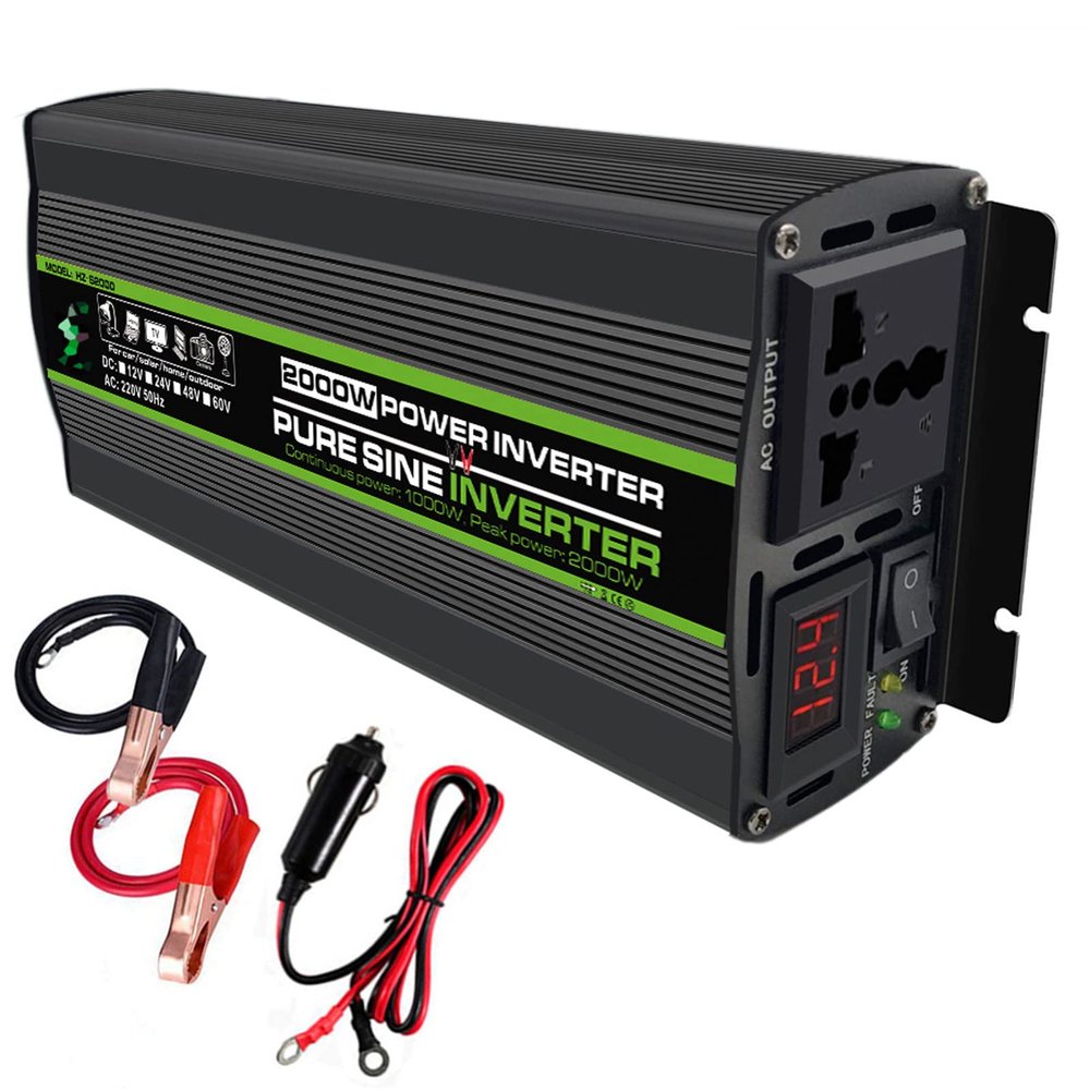FONOBO Pure Sine Wave Inverter 2000W/2600W Power Inverter Dc 12/24V to 110/220V Ac Car Converter, with LCD Display, for Truck/Rv,2000W/12V-110V