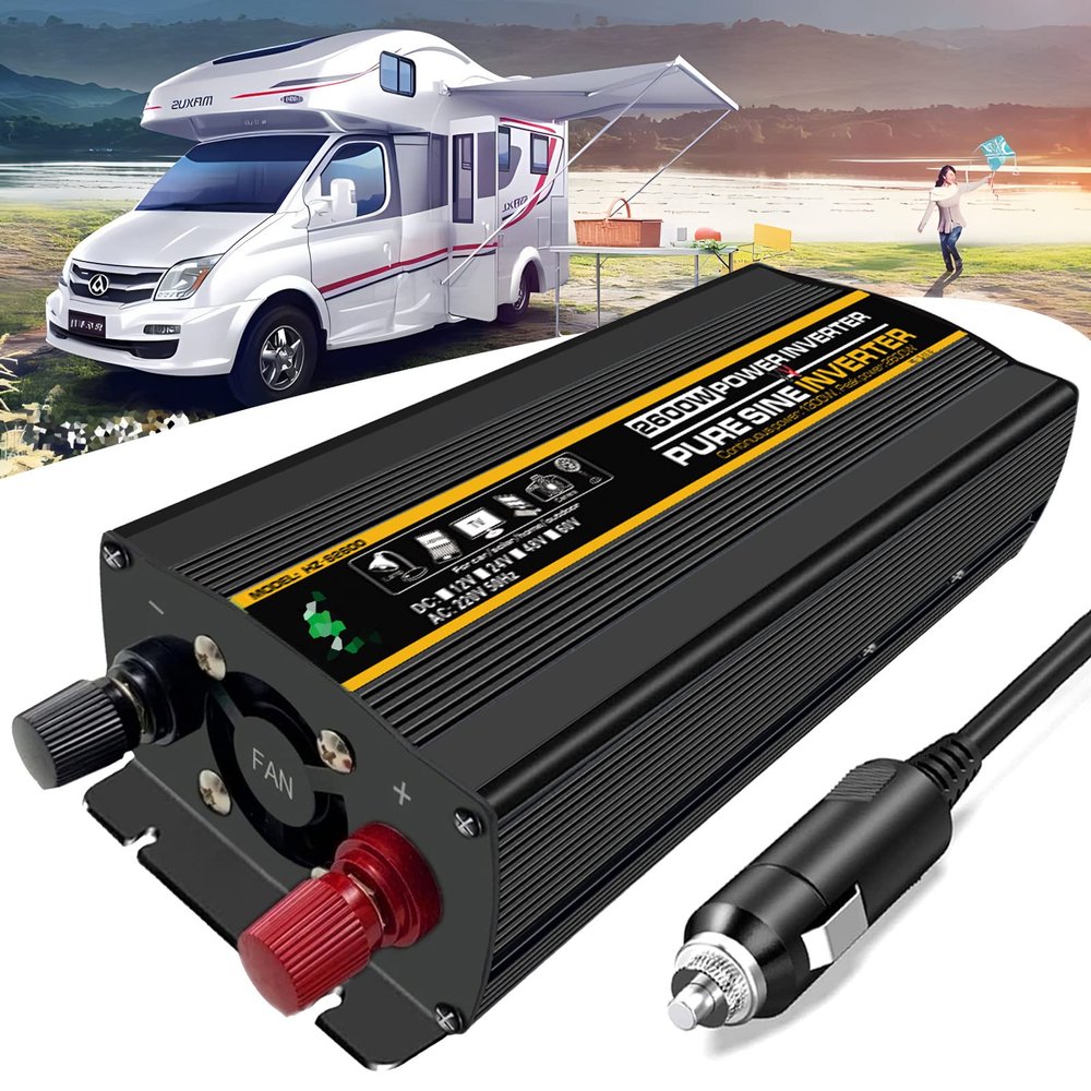 FONOBO 2000W/2600W Pure Sine Wave Inverter for Rv Truck Inverter 12/24V to 110/220V Dc to Ac Power Converter with Ac Outlets,2600W/12V-110V