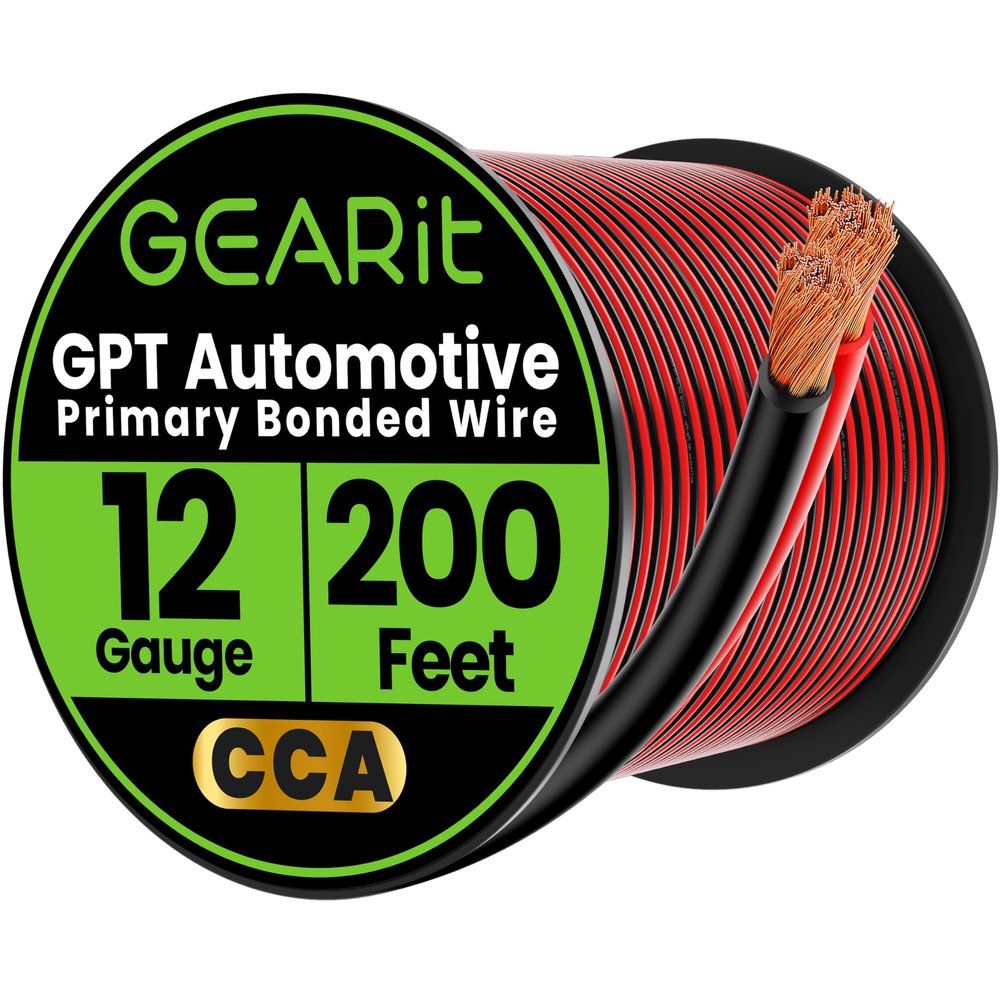 GEARit 12 Gauge Wire (200ft - Black/Red) GPT Automotive Primary Bonded Wire - 2 Conductor CCA for Car Audio, Speaker, Trailer Harness, Electrical - 200 Feet Total 12ga awg