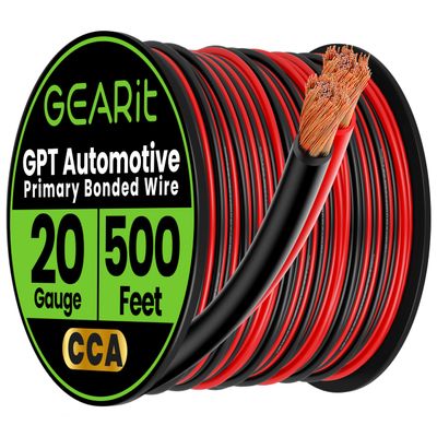 GEARit 20 Gauge Wire (500ft - Black/Red) GPT Automotive Primary Bonded Wire - Copper 2 Conductor CCA - for Car Audio, Speaker, Trailer Harness, Electrical - 500 Feet Total 20ga awg