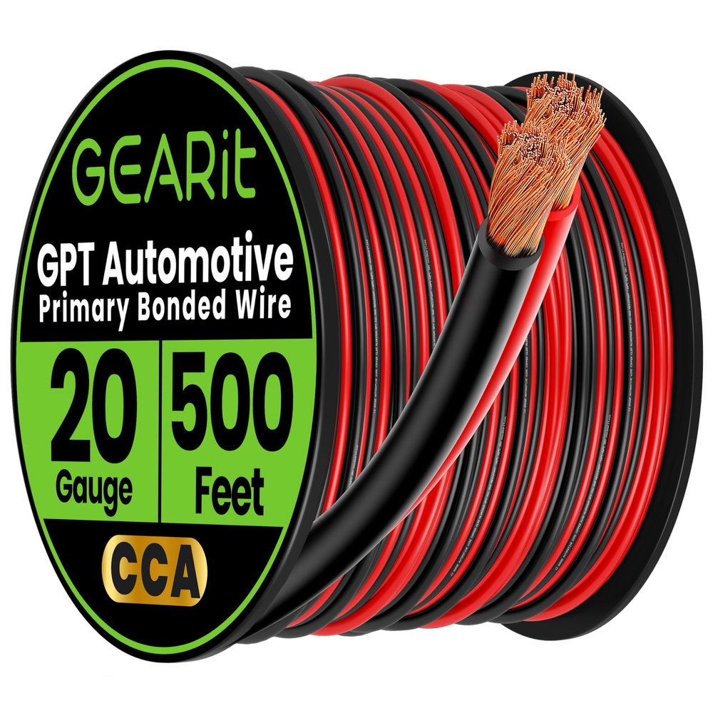 GEARit 20 Gauge Wire (500ft - Black/Red) GPT Automotive Primary Bonded Wire - Copper 2 Conductor CCA - for Car Audio, Speaker, Trailer Harness, Electrical - 500 Feet Total 20ga awg
