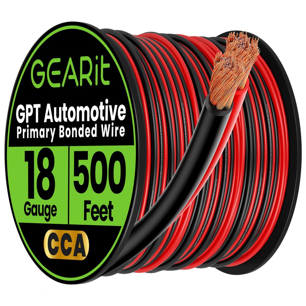 GEARit 18 Gauge Wire - 500ft Black/Red - 2 Conductor CCA for Car Audio, Speaker, Trailer, Electrical - 500ft Total 18ga awg