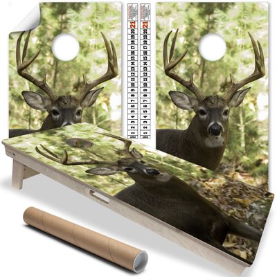 Lone Star Art Cornhole Wraps for Boards Vinyl Decals (Set of 2) Deer in The Woods Design, Bean Bag Toss Game Stickers, Durable Cornhole Skins for Outdoor Boards (Boards Not Included)