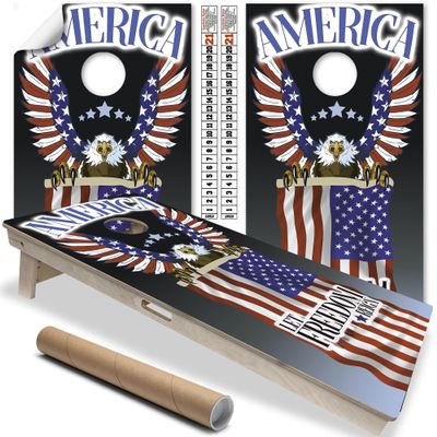 Cornhole Wraps for Boards Vinyl Decals (Set of 2) Eagle and Flag Lake Life Design Durable Corn Hole Bean Bag Toss Wraps, Stickers & Skins Outdoor Game Board Covers (Boards Not Included)
