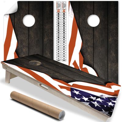 Cornhole Wraps for Boards Vinyl Decals (Set of 2) Lake Life Flag on Dark Wood Design Durable Cornhole Skins & Stickers for Outdoor Games (Boards Not Included)