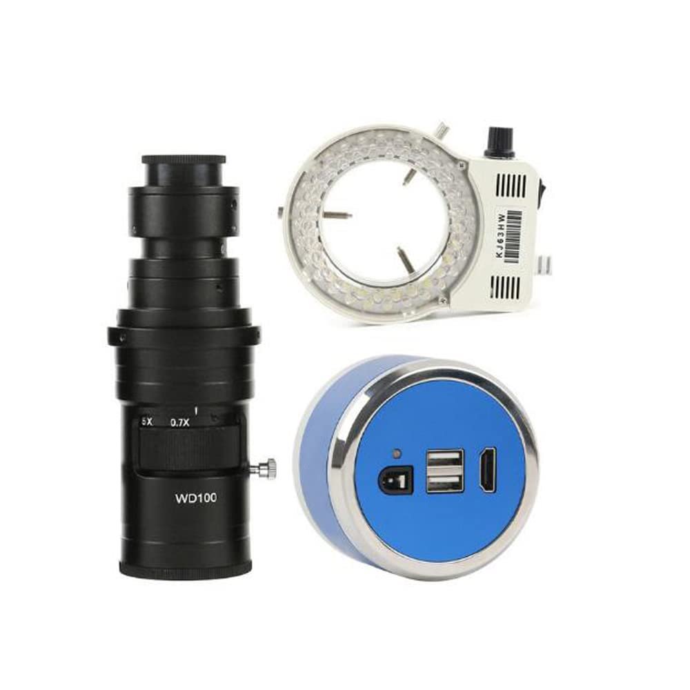1080P HDMI Digital Industrial Video Microscope Measurement Electronic Magnifier Camera & 200X C-Mount Lens Whit 56-LED Adjustable Ring Light