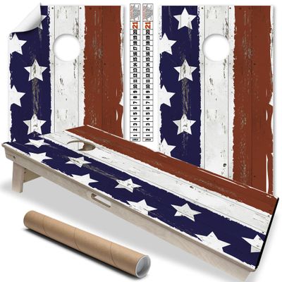 Cornhole Wraps for Boards Vinyl Decals (Set of 2) Lake Life Stars and Stripes Design, Bean Bag Toss Game Stickers, Durable Cornhole Skins for Outdoor Boards (Boards Not Included)