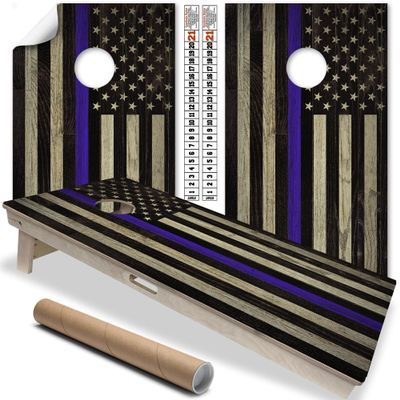 Cornhole Wraps for Boards Vinyl Decals (Set of 2) Police Support Flag Lake Life Design Durable Corn Hole Bean Bag Toss Wraps, Stickers & Skins Outdoor Game Board Covers (Boards Not Included)
