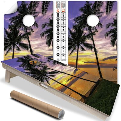 Lone Star Art Cornhole Wraps for Boards Set of 2 Palm Beach Sunset Vinyl Decals, Bean Bag Toss Cornhole Skins and Stickers, Outdoor Game Board Wraps (Boards Not Included), 25+ Design Options