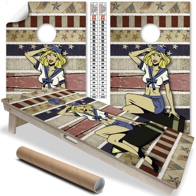 Cornhole Wraps for Boards Vinyl Decals (Set of 2) Sexy Sailor Americana Design Durable Corn Hole Bean Bag Toss Wraps, Stickers & Skins Outdoor Game Board Covers (Boards Not Included)