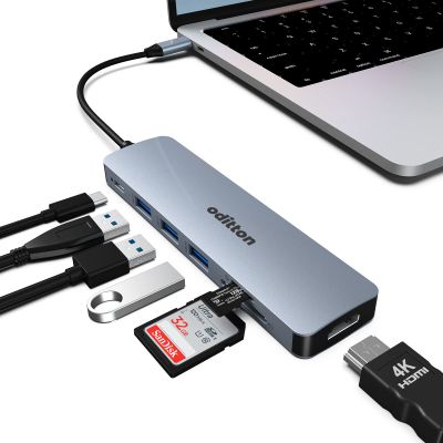 USB C Hub, oditton USB C Docking Station 7 in 1 USB Hub Multiport Adapter HDMI, 100W PD, 3 USB 3.0, SD/TF Dock for Type C Laptop